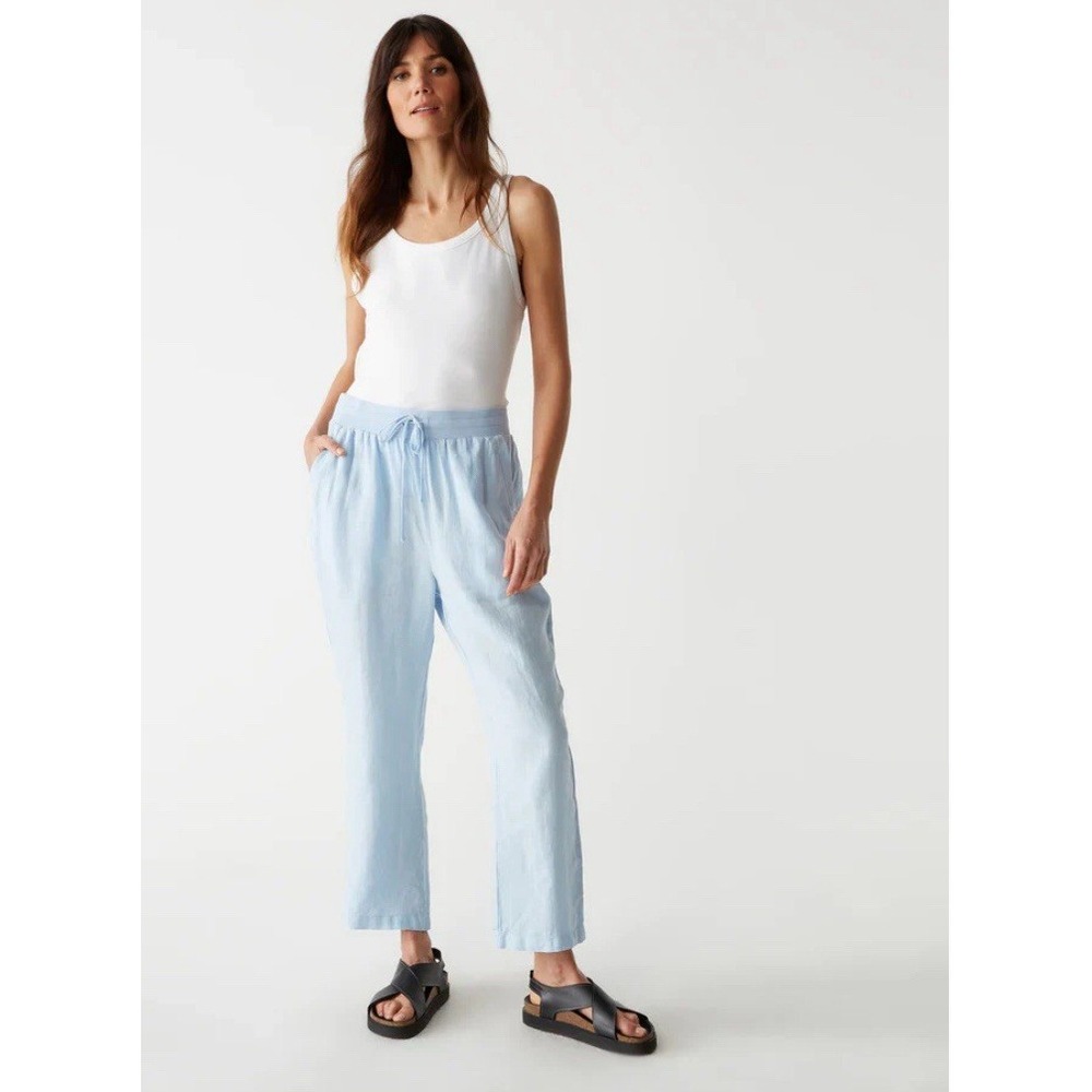 Michael Stars NEW‎ Nolan Pull on 100% LINEN Pants LARGE Blue Water Woven Crop